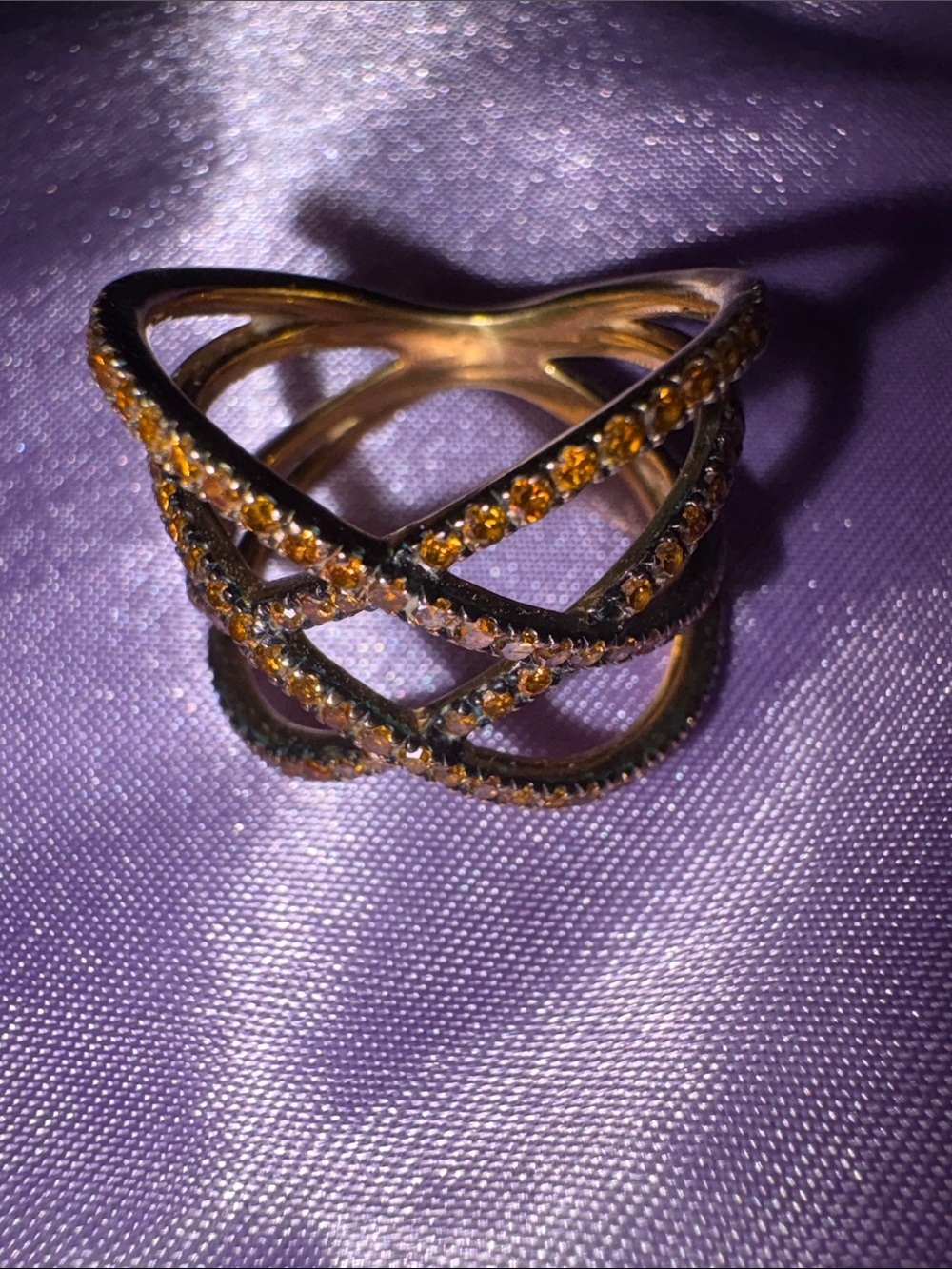 Gold-Tone Crisscross Ring with Amber Stones - Women Jewelry